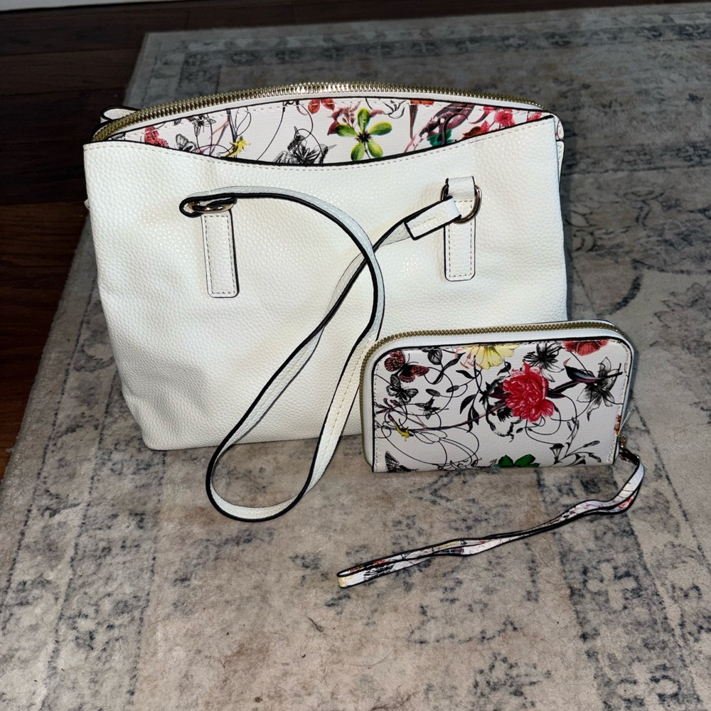 White Floral Women's Bag Set